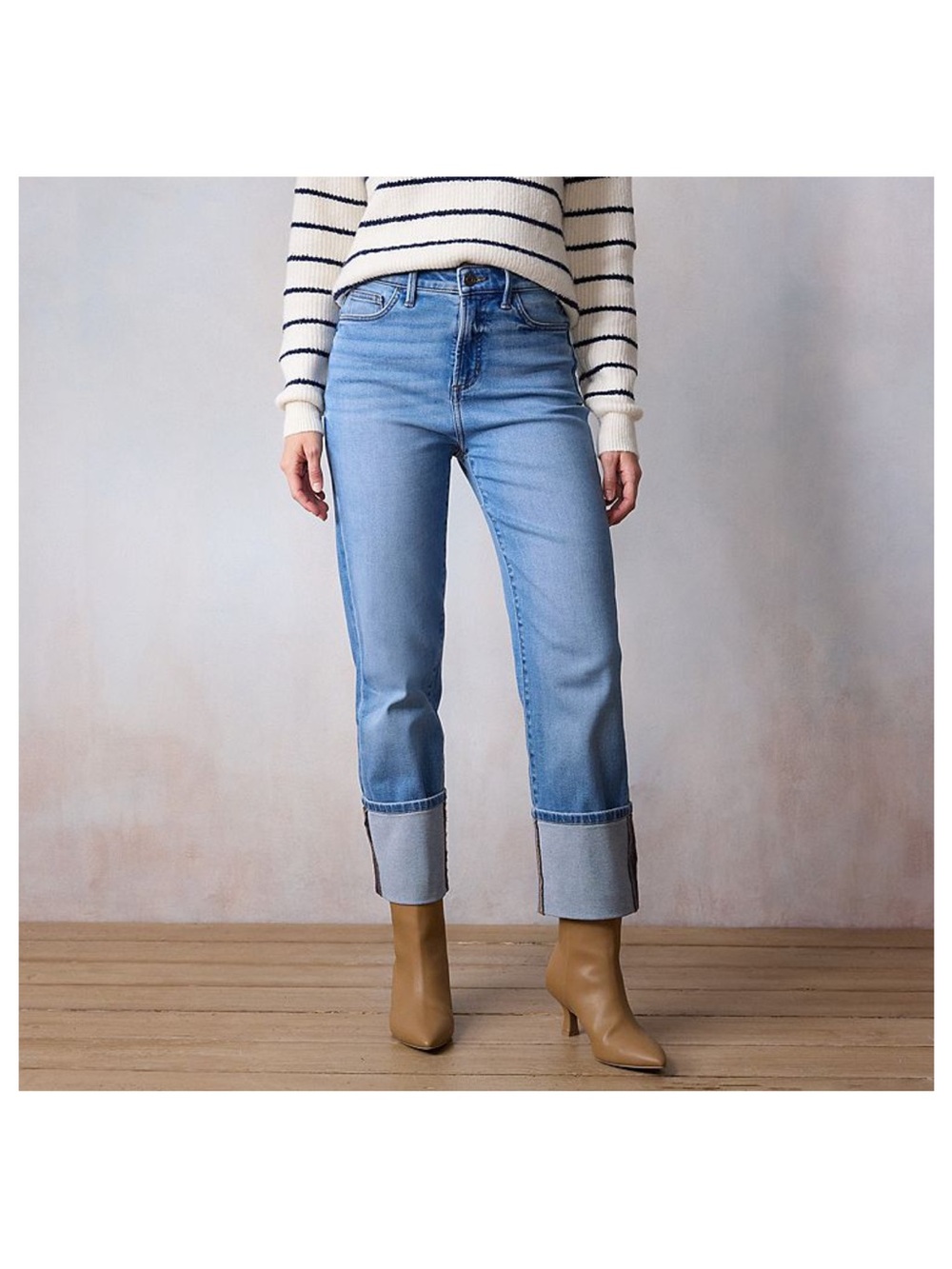 LC Lauren Conrad Light Blue Straight-Leg Cuffed Jeans